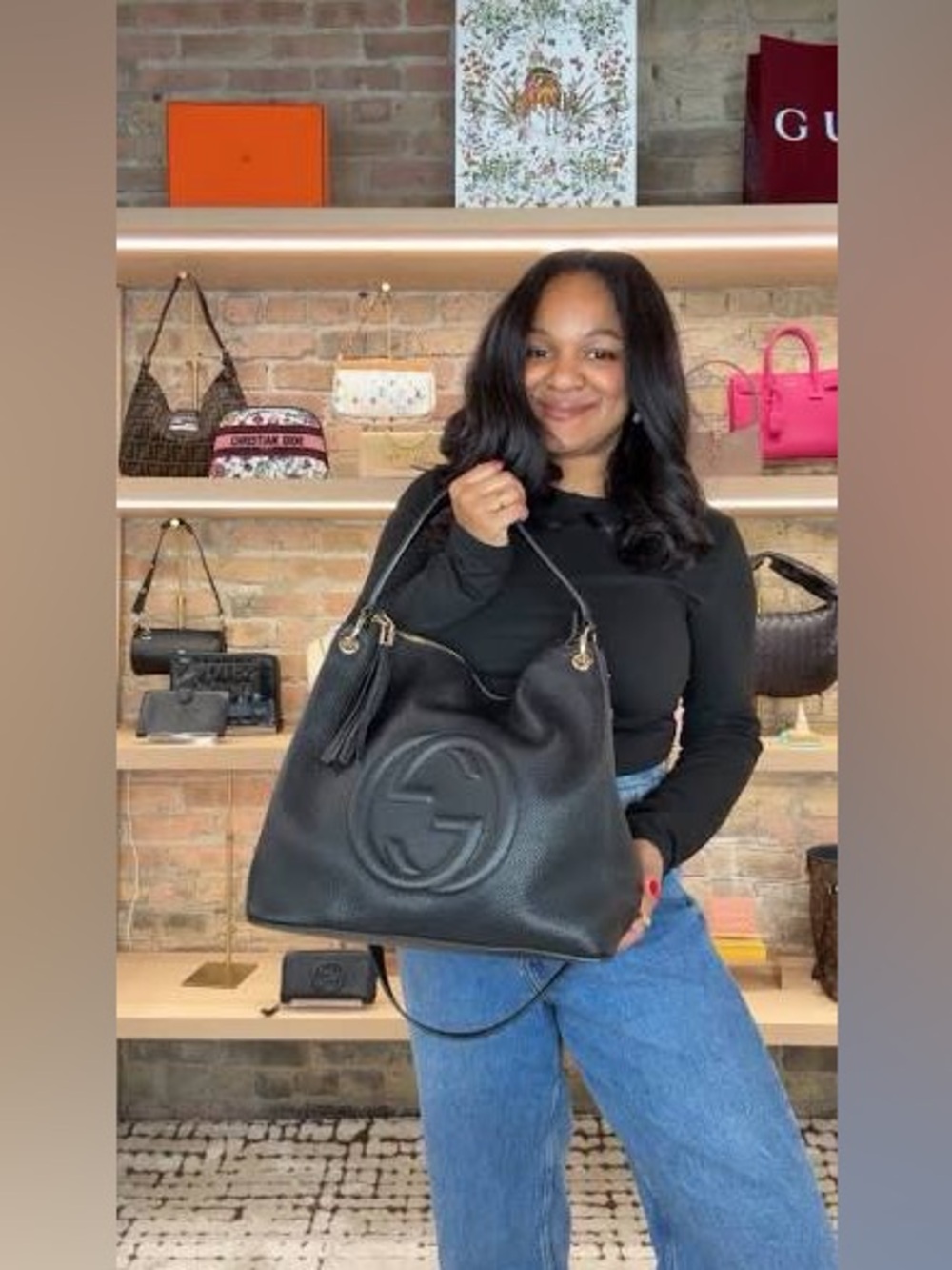 Gucci Soho Black Pebbled Leather Shoulder Crossbody Hobo Bag Like New - Picture 12 of 13